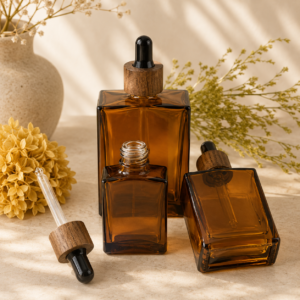 Amber Glass Dropper Bottle with Wooden Cap