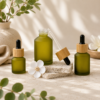 Frosted Green Glass Dropper Bottle with Bamboo Style Cap