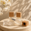 Square Frosted Glass Perfume Spray Bottle with Wooden Cap