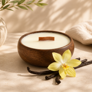 Vanilla Bean Soy Wax Candle in Reusable Wooden Bowl